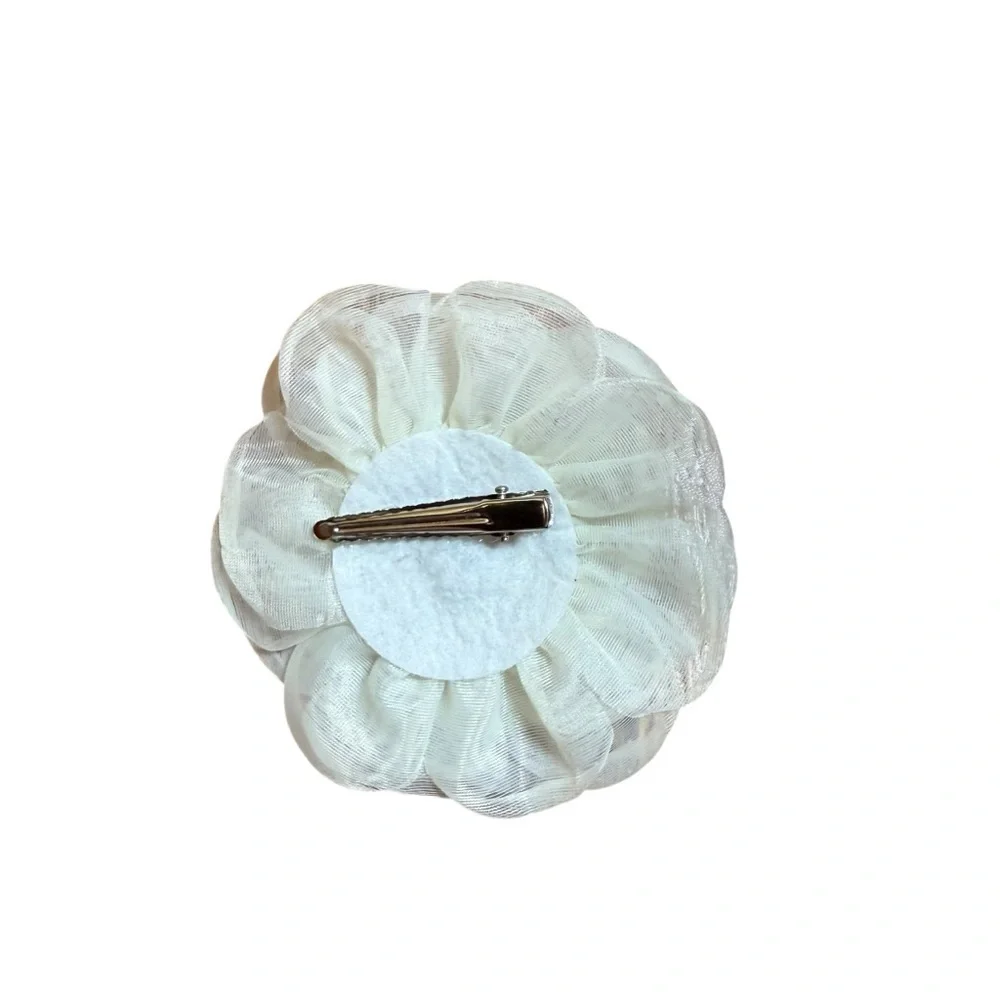 Girls Ivory White Floral Hair Clip Rhinestone Flower Barrette Kids Accessory